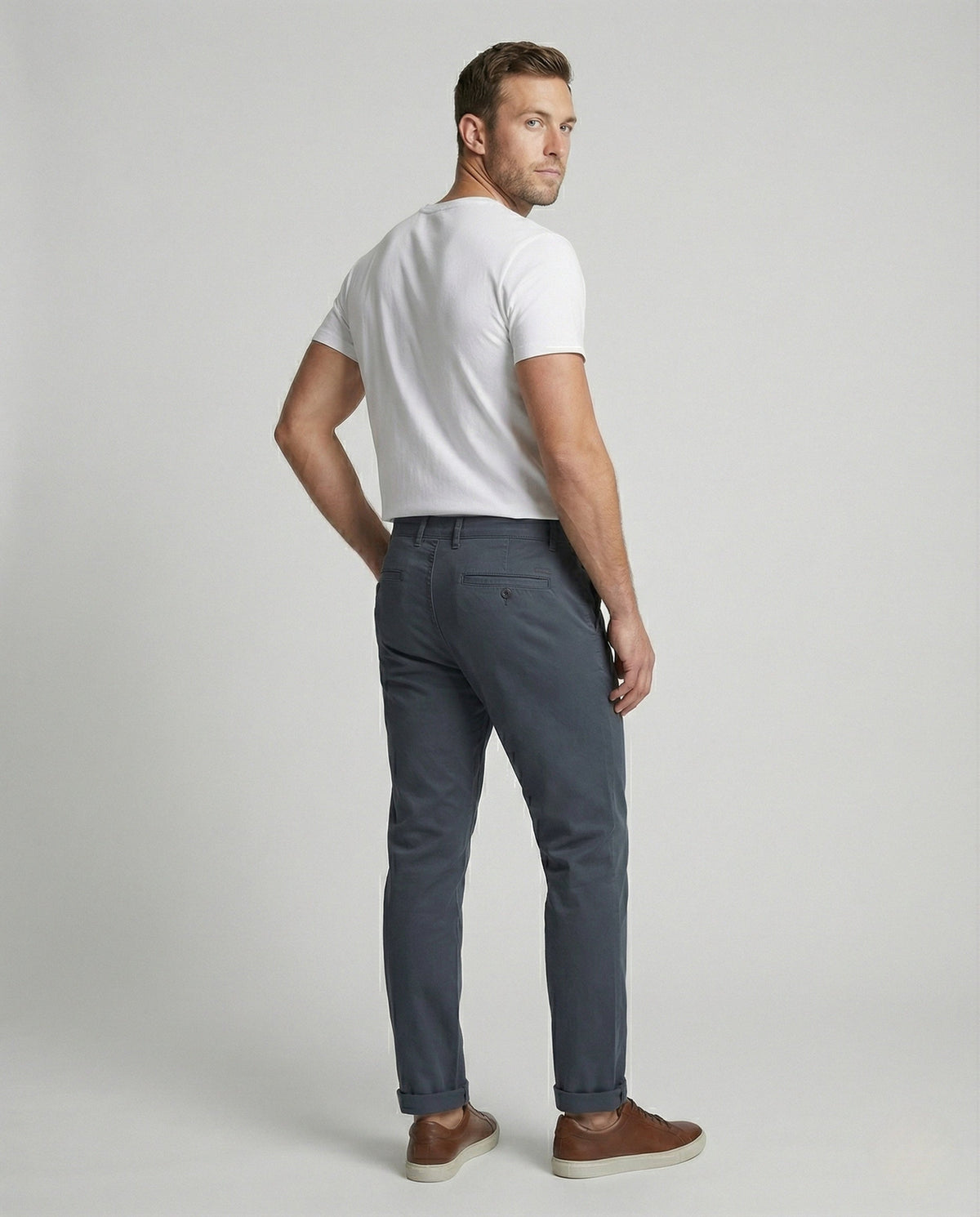 Close-up of the soft fleece lining inside men's chino pants