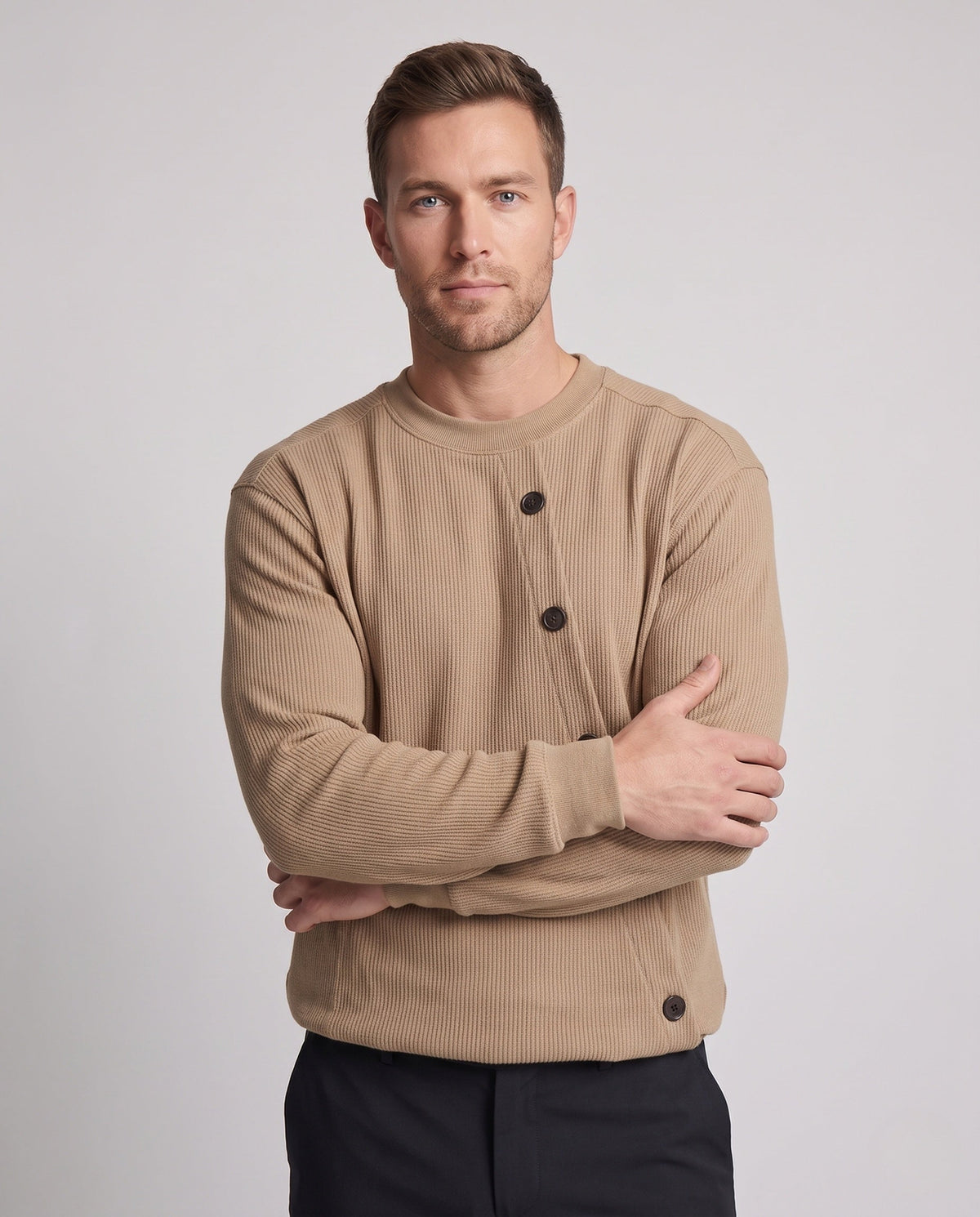 Men's blouse featuring distinctive scarf-style sleeves