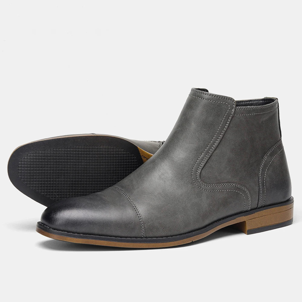 Étienne Men’s Leather Ankle Boots with Side Zipper