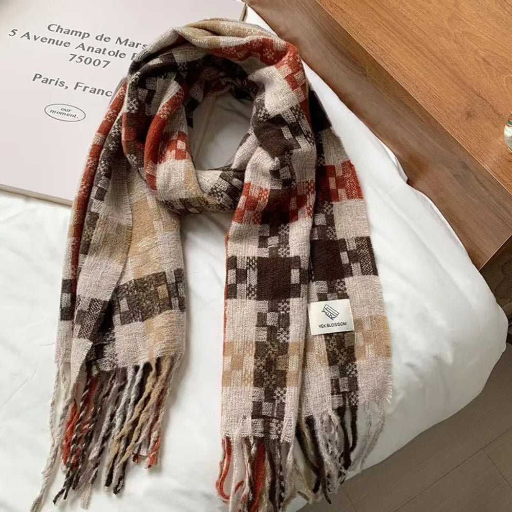 Vinthentic Coffee Plaid Winter Unisex Scarf
