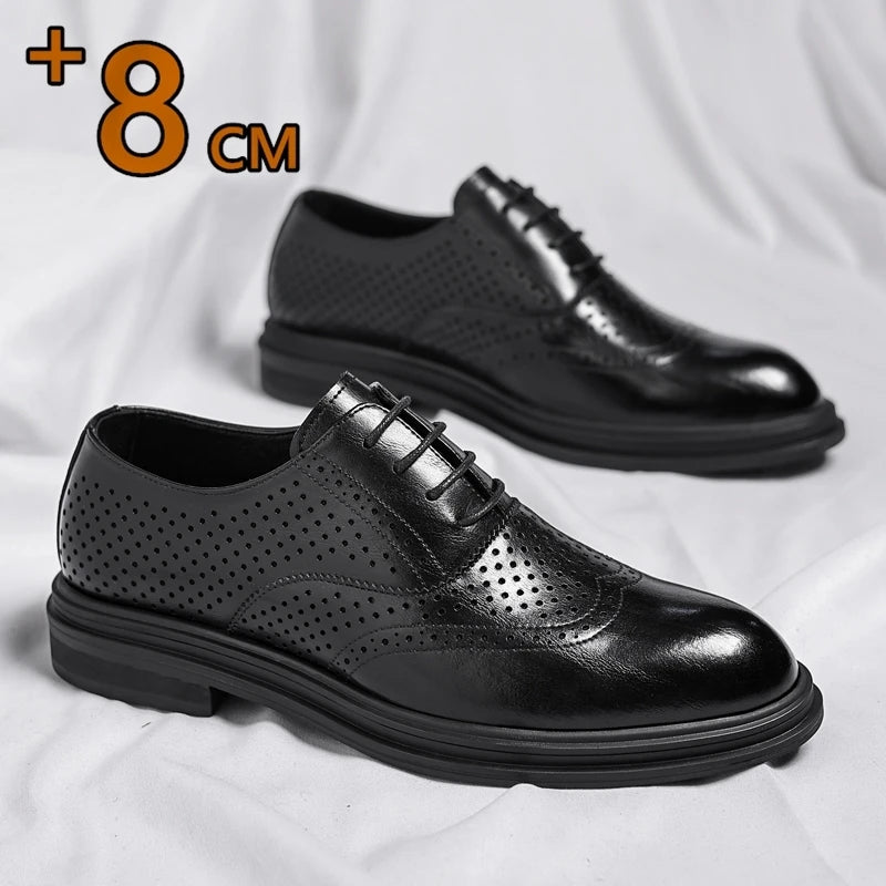 Elio Gravani Hollow Wingtip Derby Brogues with Arch Support (Height Increase 6cm/8cm)