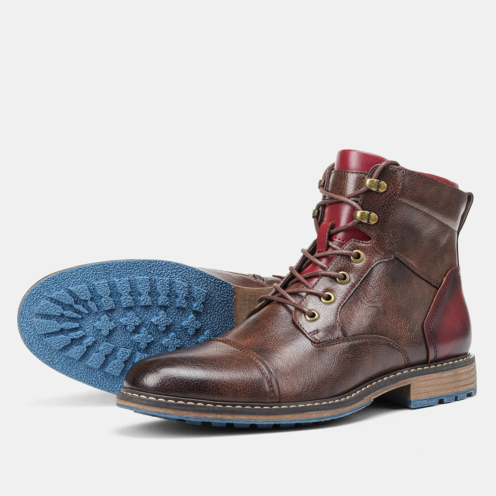 Léon Men’s Leather Ankle Boots – Lace-Up Casual Vintage Style Boots
