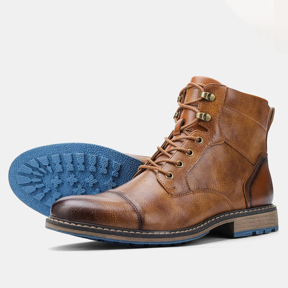 Léon Men’s Leather Ankle Boots – Lace-Up Casual Vintage Style Boots