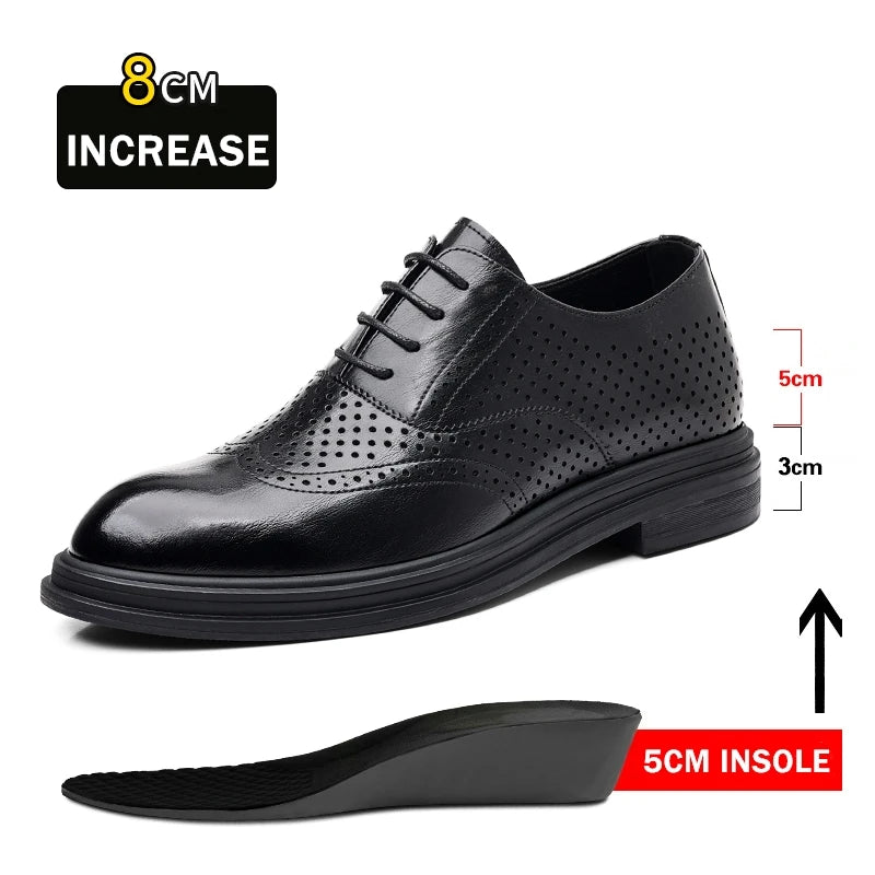 Elio Gravani Hollow Wingtip Derby Brogues with Arch Support (Height Increase 6cm/8cm)