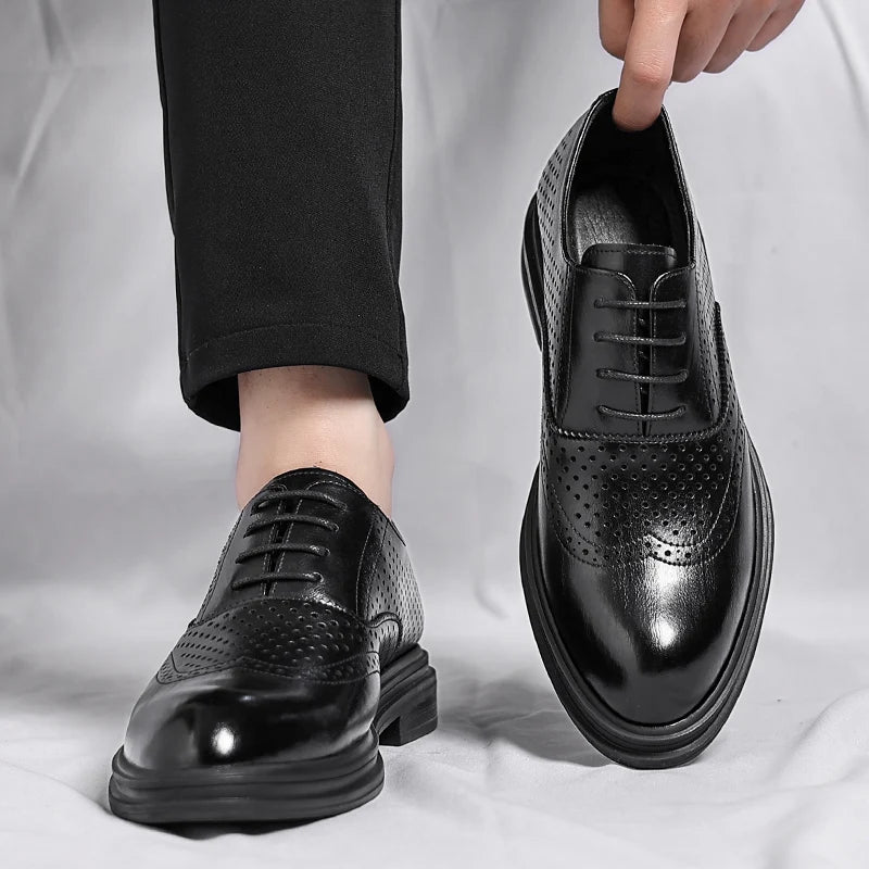 Elio Gravani Hollow Wingtip Derby Brogues with Arch Support (Height Increase 6cm/8cm)