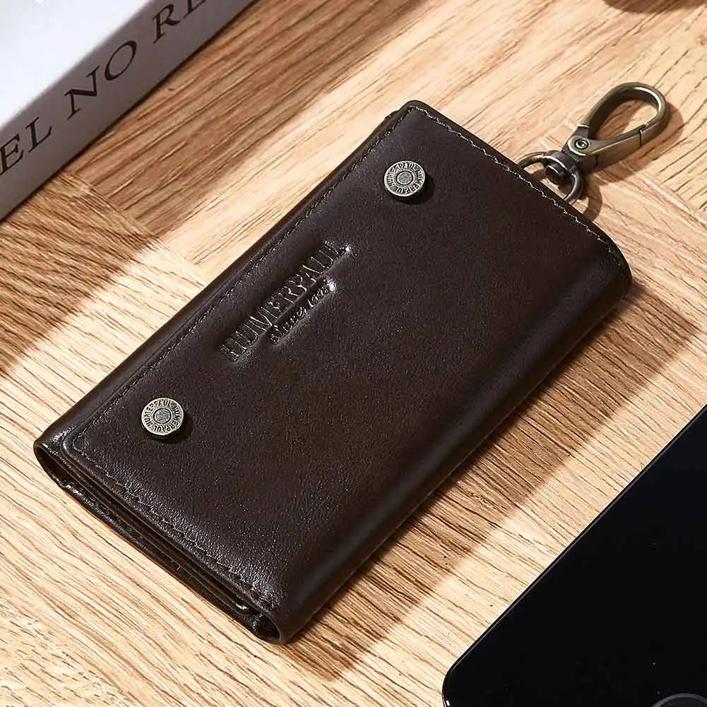 Men’s Leather Key Wallet – Zipper Key Holder with Coin Pocket