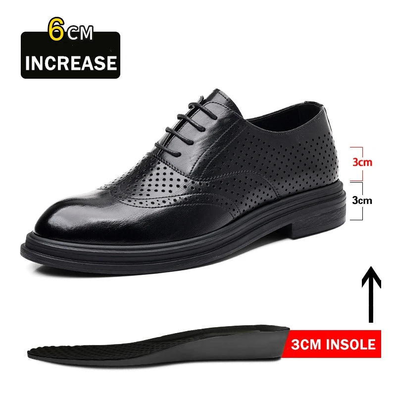 Elio Gravani Hollow Wingtip Derby Brogues with Arch Support (Height Increase 6cm/8cm)