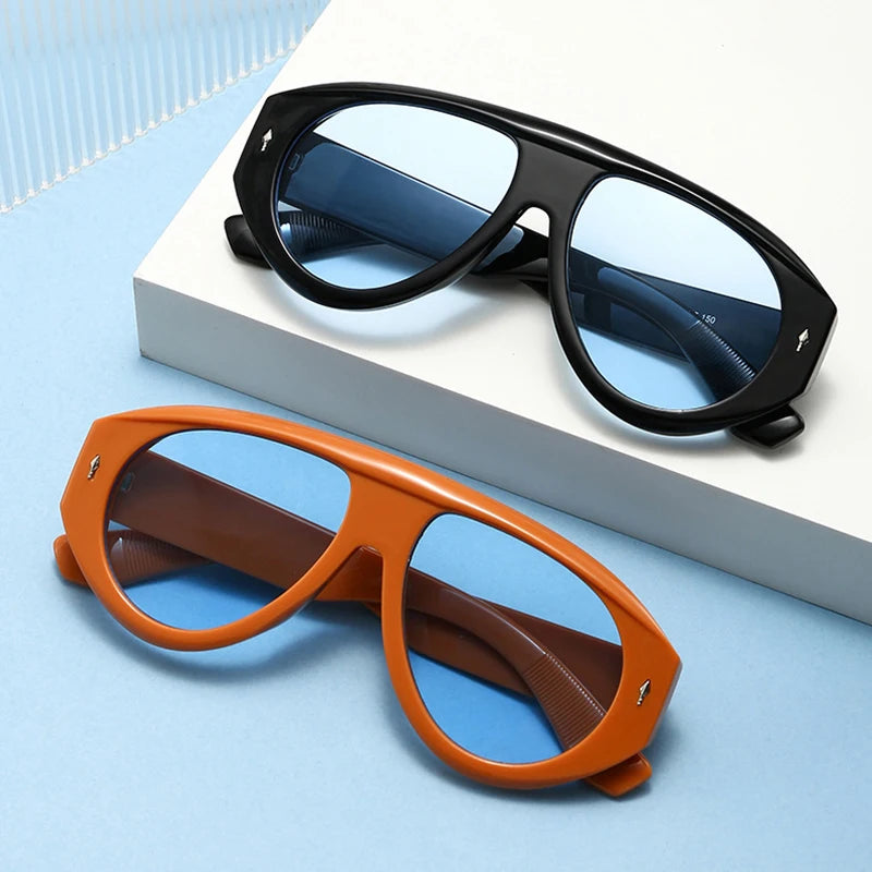 Retro Pilot Sunglasses – Tortoiseshell Frame Blue Lens UV400