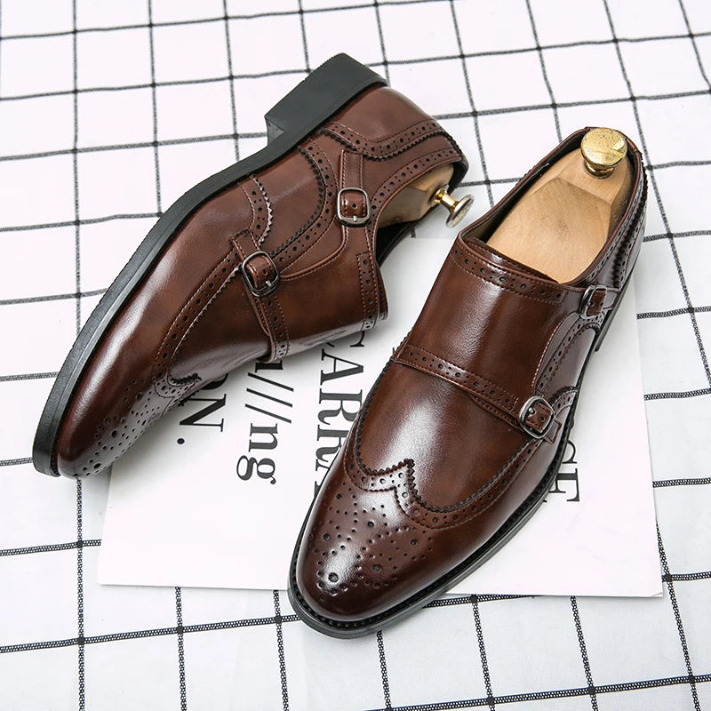 Stefano Gentile Leather Monk Strap Shoes