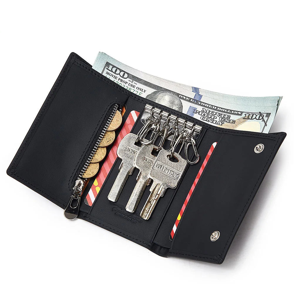 Men’s Leather Key Wallet – Zipper Key Holder with Coin Pocket