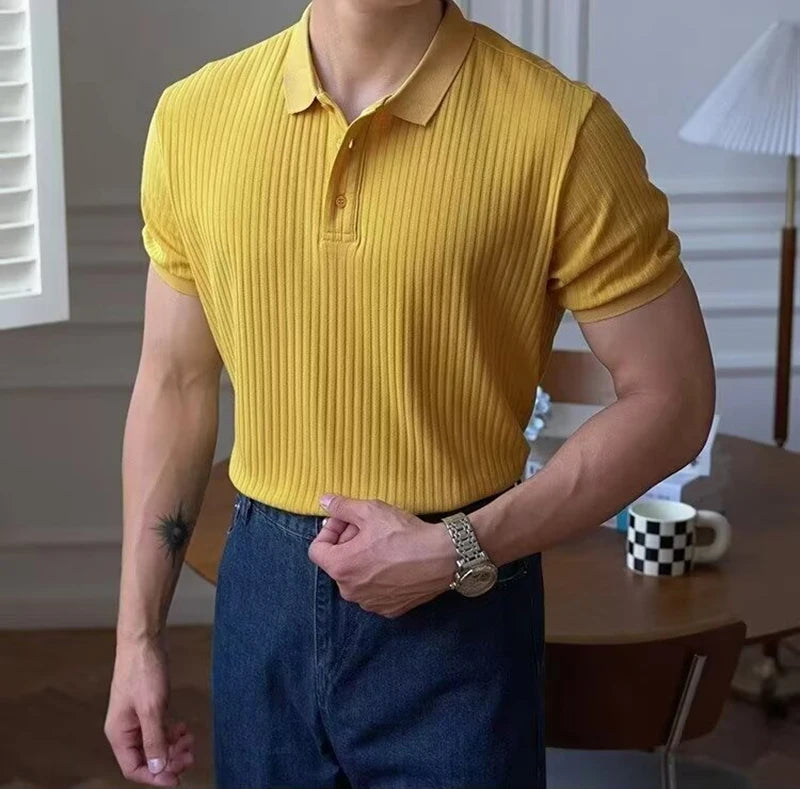 Theo Marin Men’s Vertical Rib Knit Polo Shirt