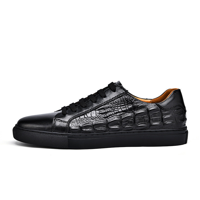 Crocodile Texture Leather Court Sneakers