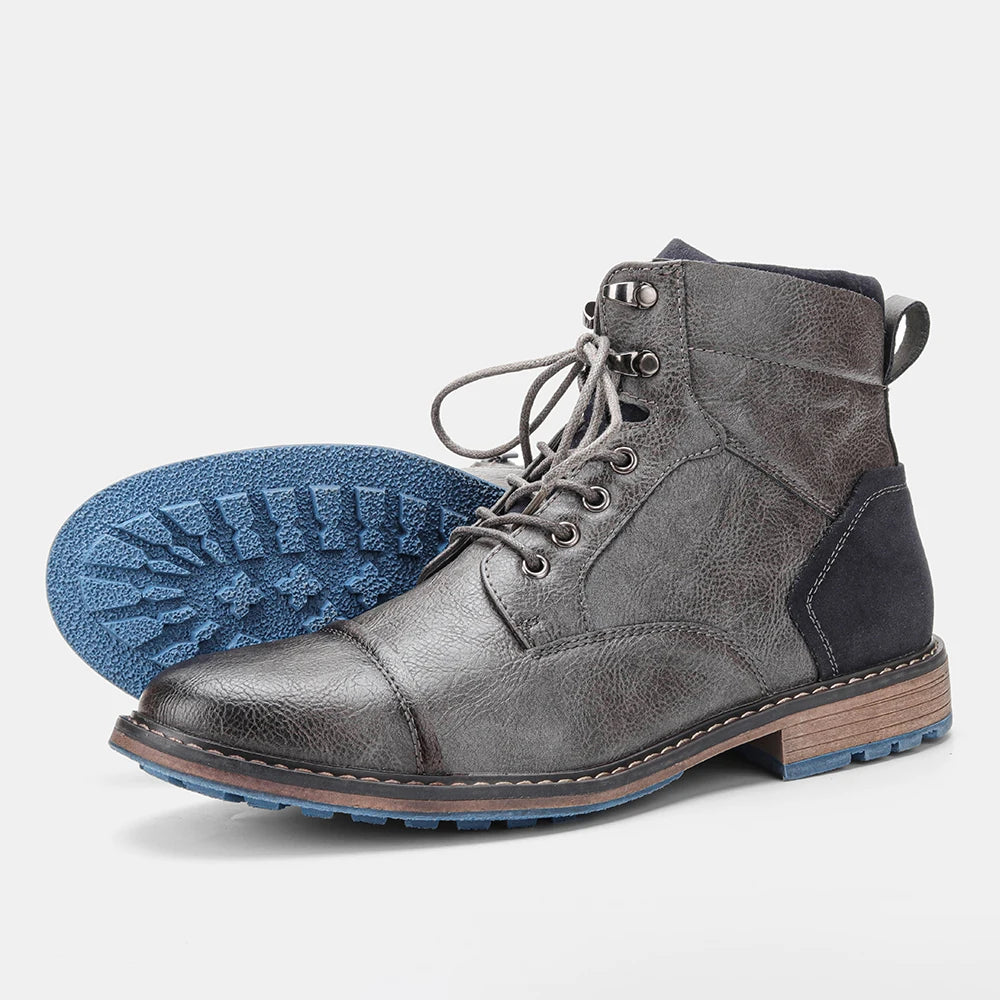 Léon Men’s Leather Ankle Boots – Lace-Up Casual Vintage Style Boots