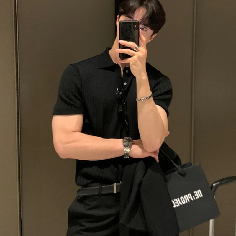 Paul Verdi Men’s Ribbed Knit Polo Shirt