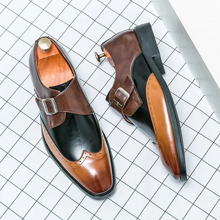 Bruno Lombardo Monk Strap Brogue Leather Shoes