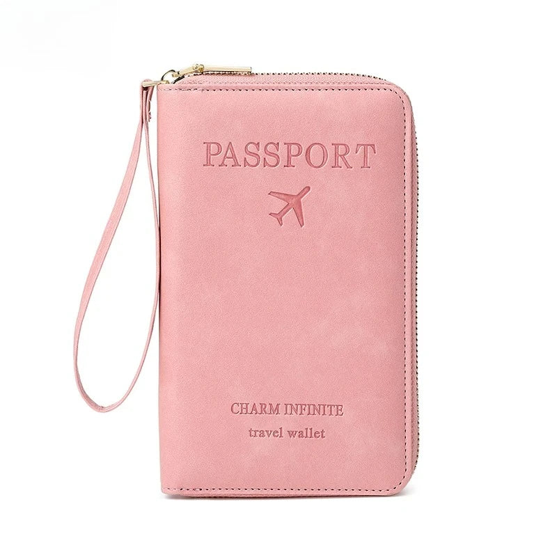 RFID Blocking Passport Holder Travel Wallet with Zipper & Wrist Strap