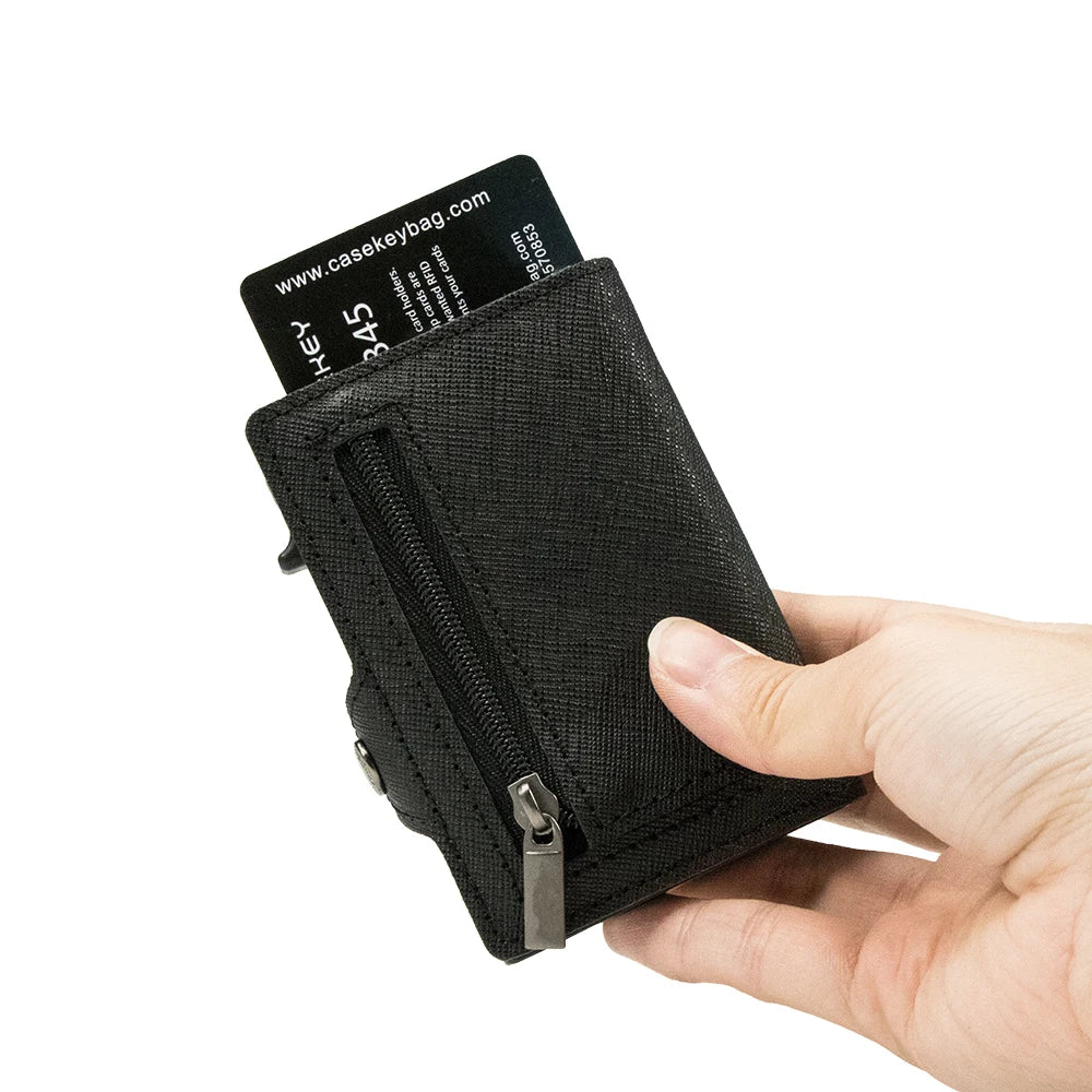 Men’s Slim RFID Leather Wallet – Pop-Up Card Holder with Coin Purse