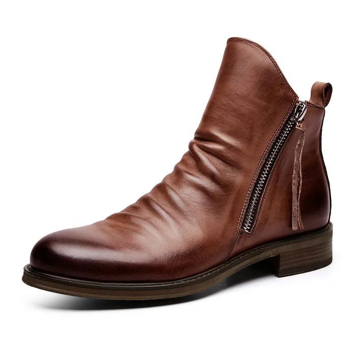 Men's leather boots shown from the side in a classic everyday style