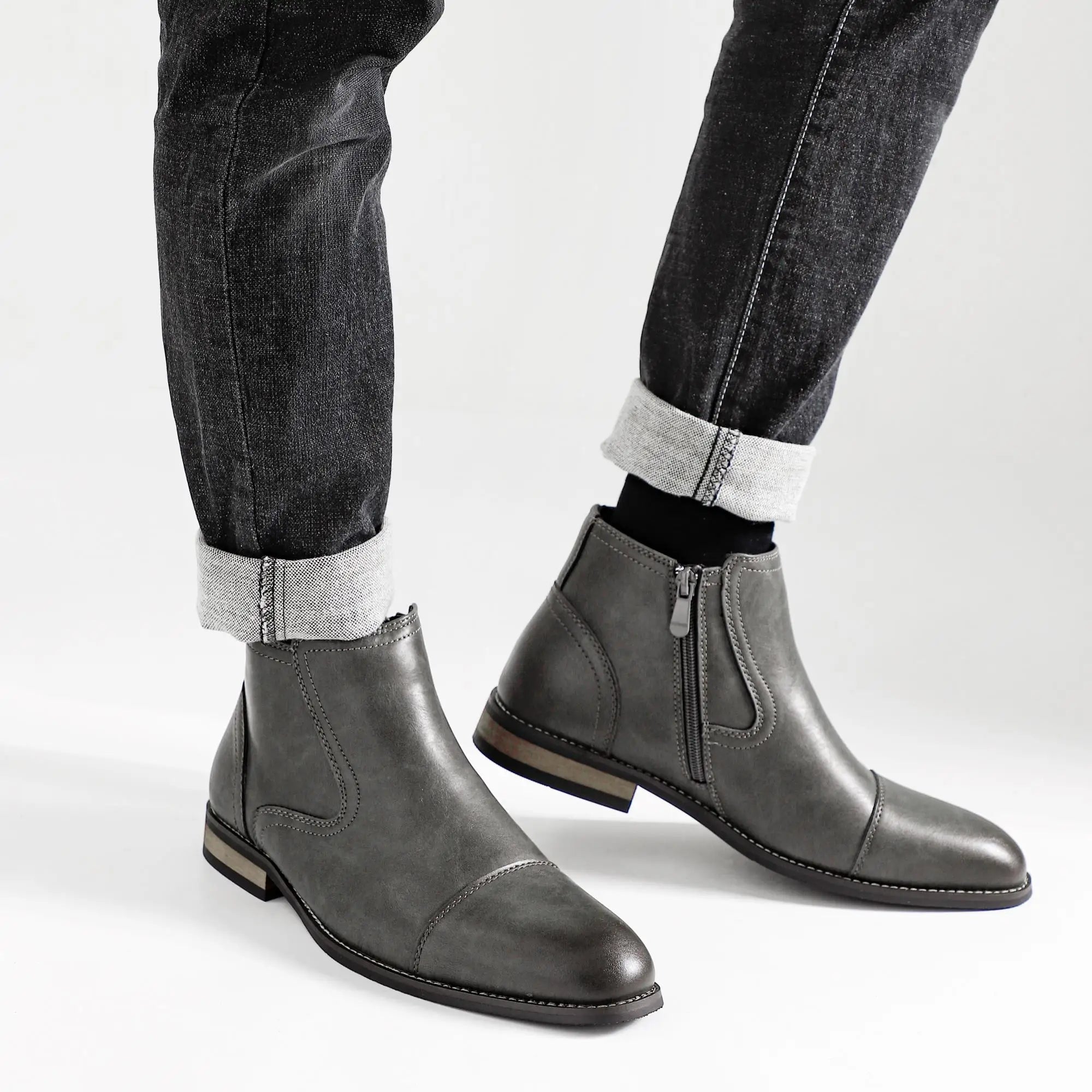 Étienne Men’s Leather Ankle Boots with Side Zipper