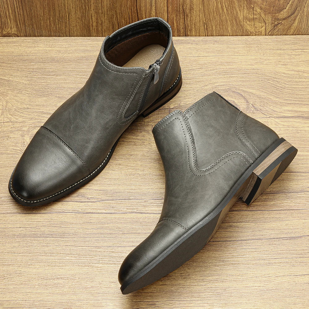 Étienne Men’s Leather Ankle Boots with Side Zipper