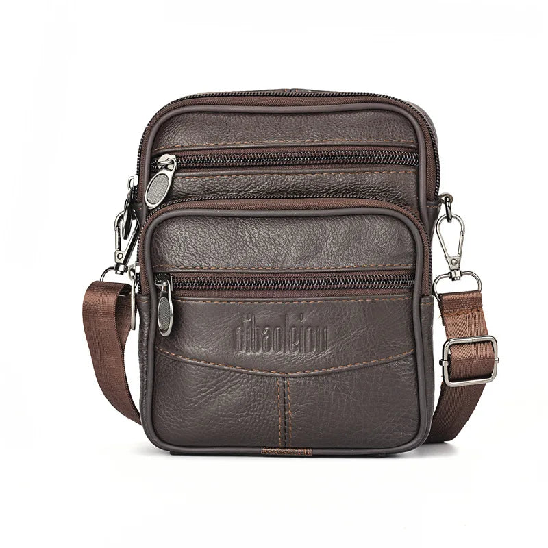 Men’s Leather Crossbody Messenger Bag – Multi-Pocket Shoulder Bag