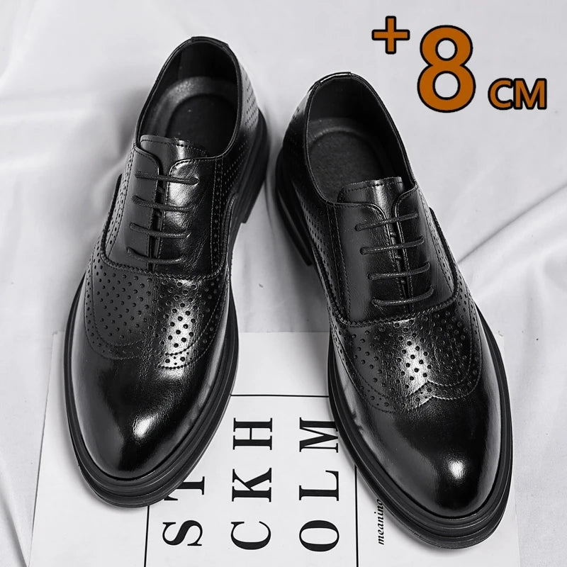 Elio Gravani Hollow Wingtip Derby Brogues with Arch Support (Height Increase 6cm/8cm)