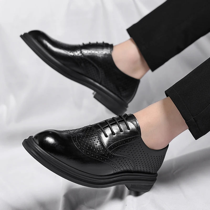 Elio Gravani Hollow Wingtip Derby Brogues with Arch Support (Height Increase 6cm/8cm)