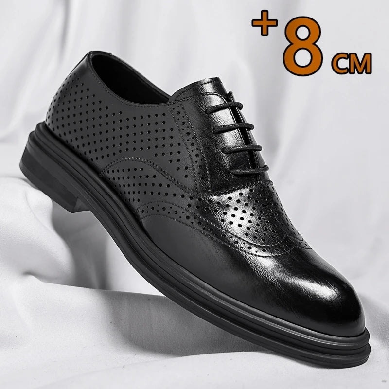 Elio Gravani Hollow Wingtip Derby Brogues with Arch Support (Height Increase 6cm/8cm)