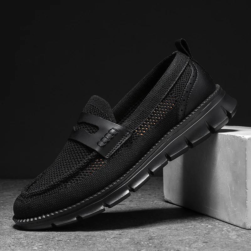 Mesh Penny Loafers With Leather Trim