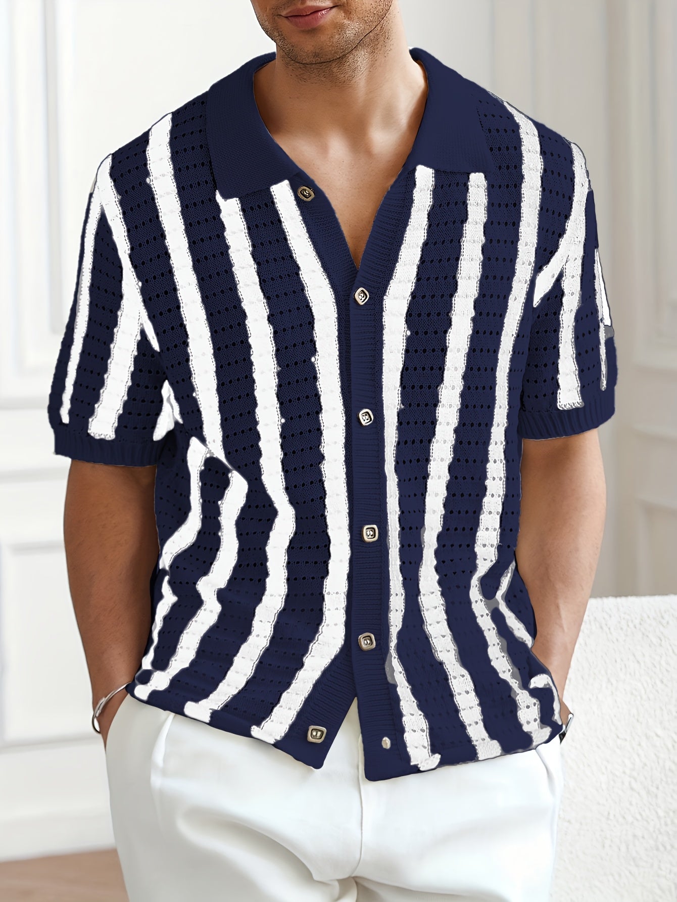 Fiorenzo D'Amico Knit Striped Button-Up Shirt