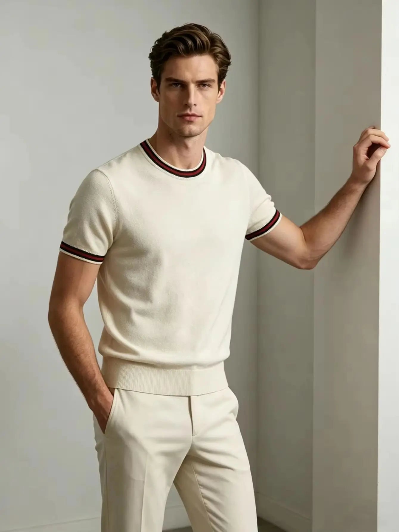 Men's Short-Sleeve Knit Shirt White Lightweight Business