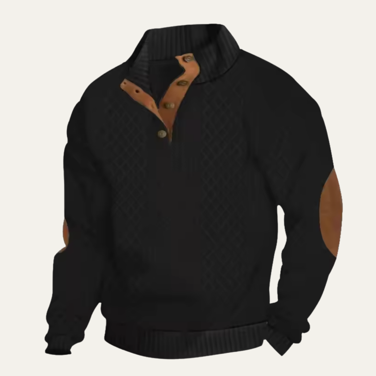 Close-up of the cardigan's ribbed trim and cable-knit body