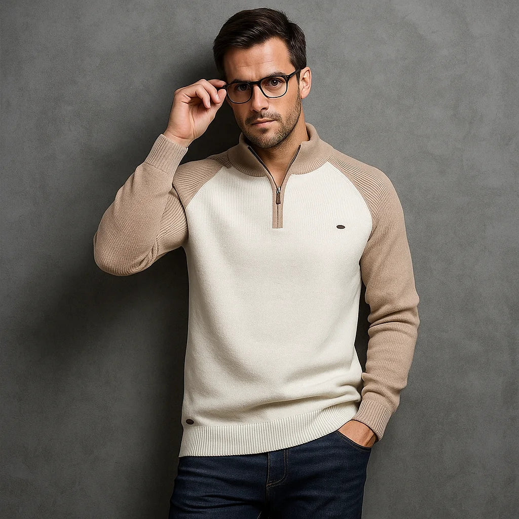 Men's Cotton Mock Neck Pullover Sweater Quarter Zip