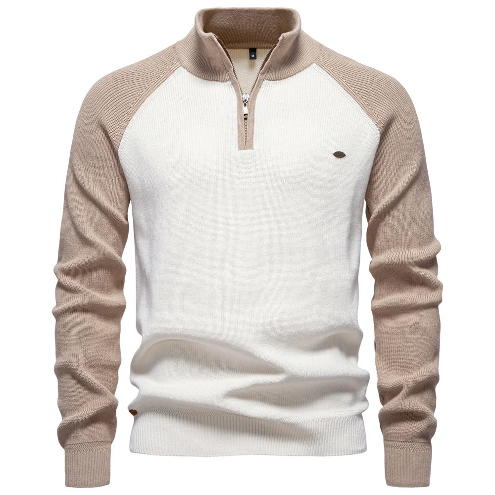 Men's Cotton Mock Neck Pullover Sweater Quarter Zip