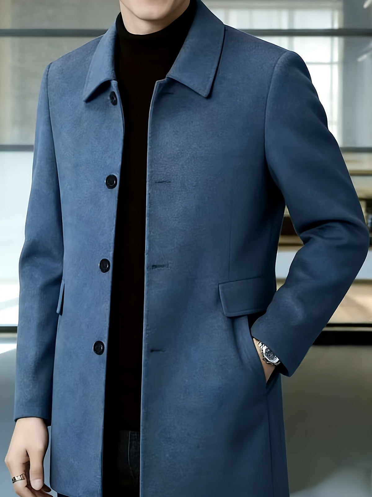 Back view of the classic single-breasted men's coat