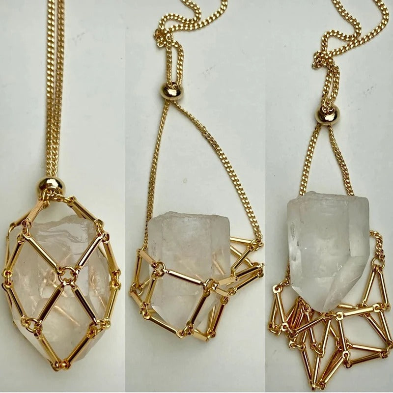 Golden Tranquil Crystal Pouch Necklace