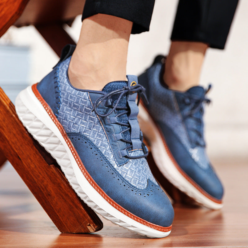 Breathable sneakers displayed from the back with cushioned outsoles