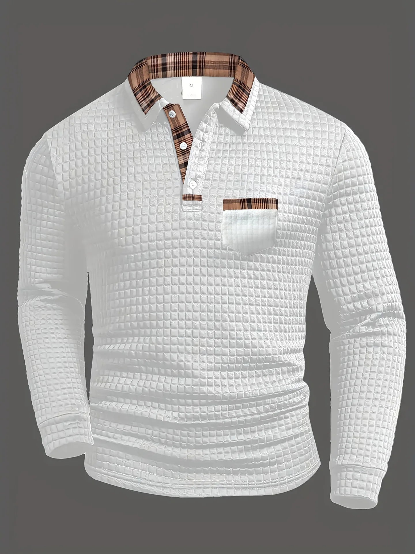 Long-Sleeve Soft-Touch Checked Polo Shirt