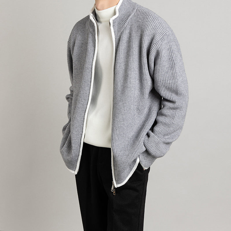 Men's open front long sleeve cardigan shown from the front