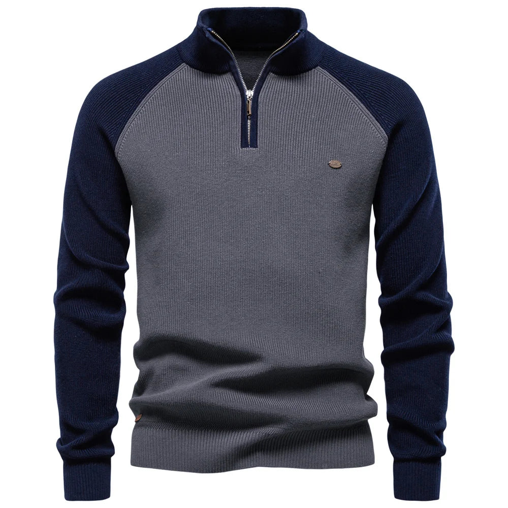 Men's Cotton Mock Neck Pullover Sweater Quarter Zip