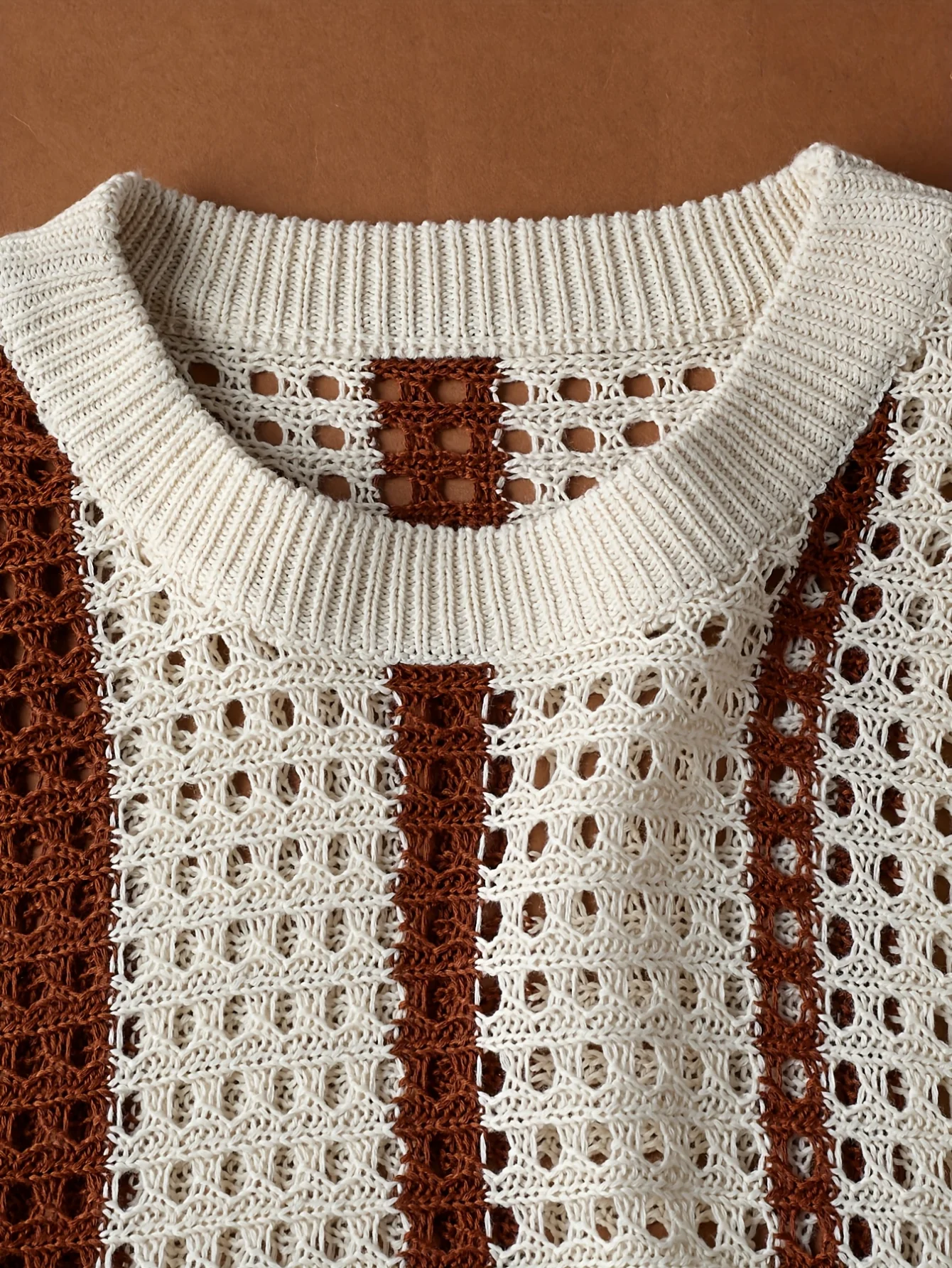 Men Hollow Out Striped Knit Vest Loose Fit