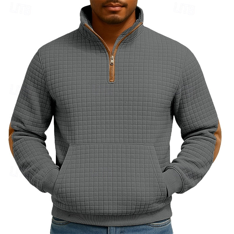 Side view of a men's quarter-zip sweatshirt