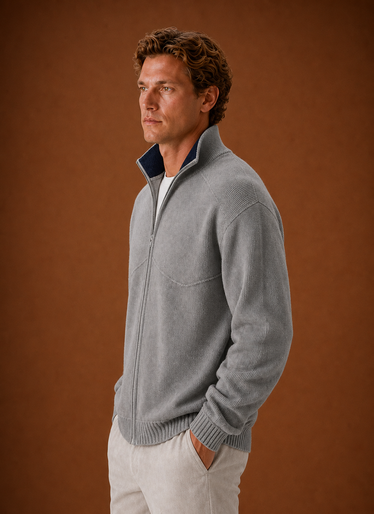 Back view of the men's knit cardigan jacket