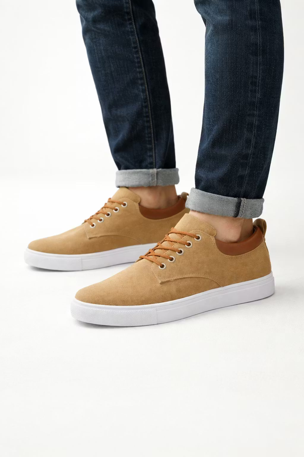 Men's low top lace up sneakers shown from the side