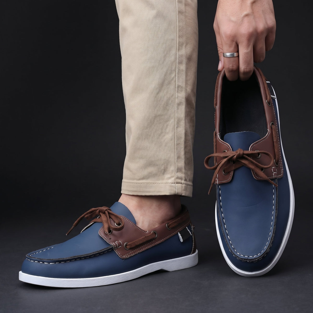 Top view of loafers highlighting the upper and opening