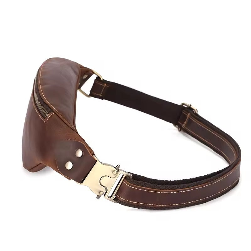 Men's Leather Crossbody Belt Bag – Retro Outdoor Waist Shoulder Bag