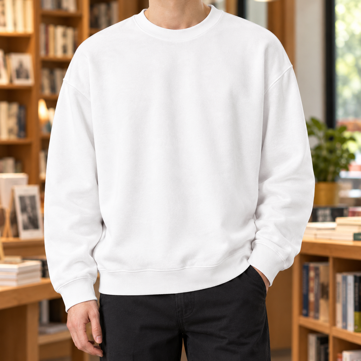 Cotton Blend Crew Neck Sweater Relaxed Fit
