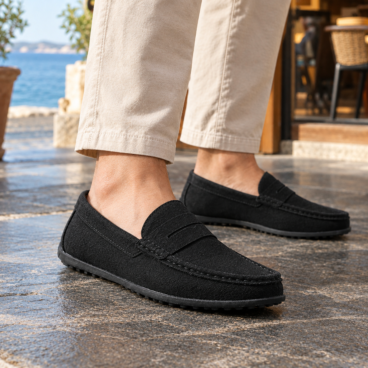 Pair of leather penny loafers with classic slip-on styling