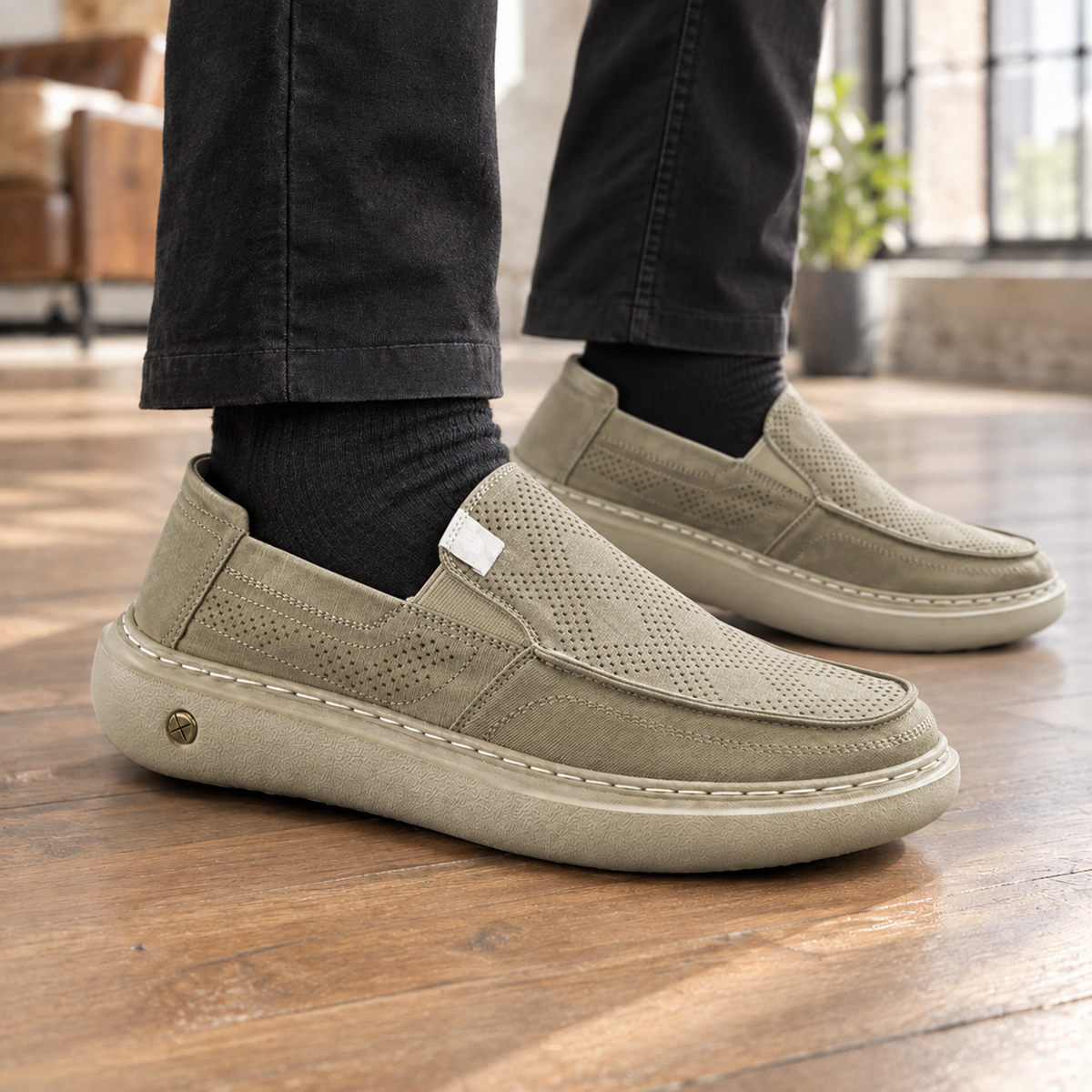 Perforated Slip On Loafers With Cushioned Sole
