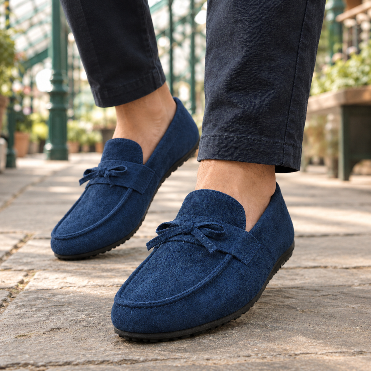 Suede Slip On Loafers With Bow Detail